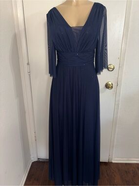 Joseph Ribkoff Evening Gown Navy Blue shimmering mesh A-line maxi dress 8
